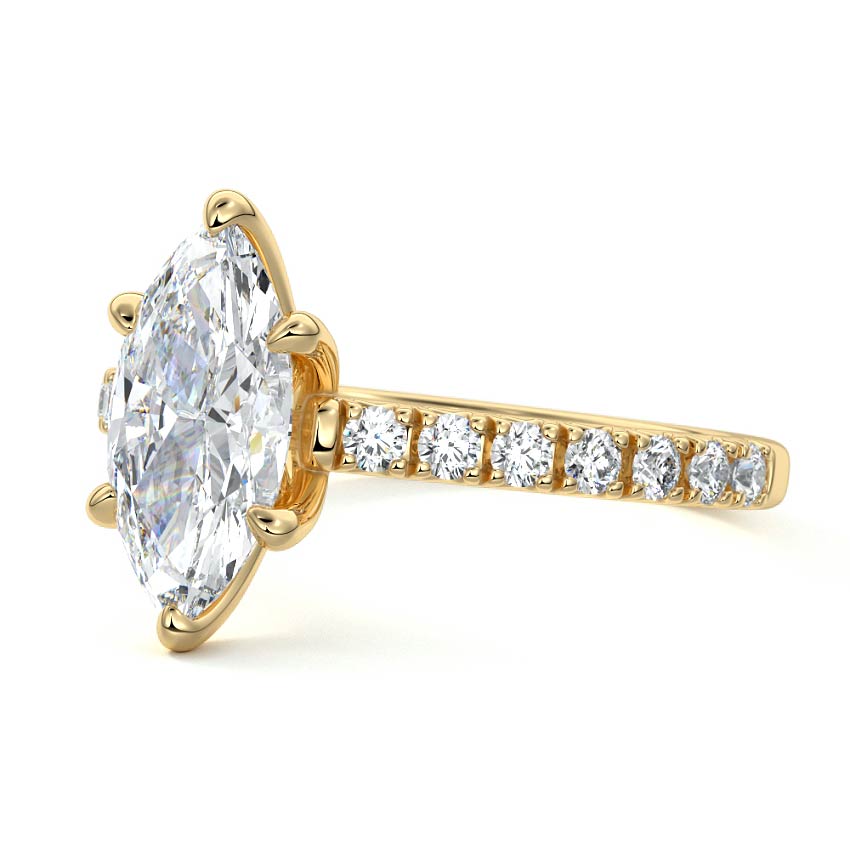 Yellow gold Marquise Diamond Accented Engagement Ring