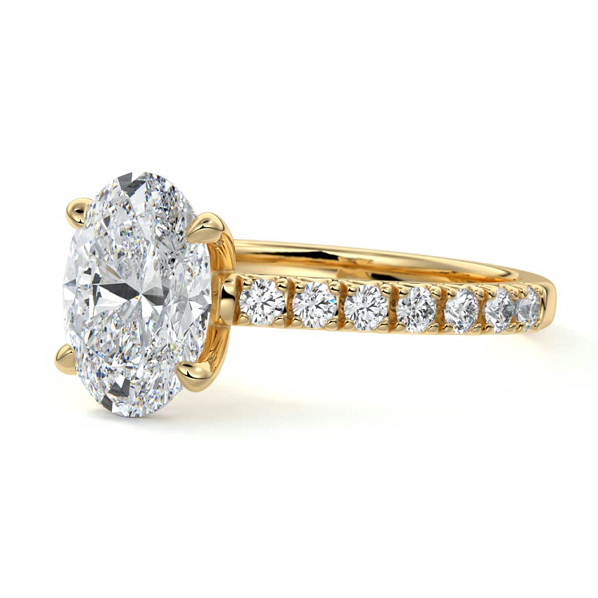 Yellow gold Oval Diamond Accented Engagement Ring