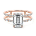 Rose gold Emerald Diamond Engagement Ring with Hidden Halo and Double Pave Split Shank