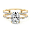 Yellow gold Cushion Diamond Engagement Ring with Hidden Halo and Double Pave Split Shank