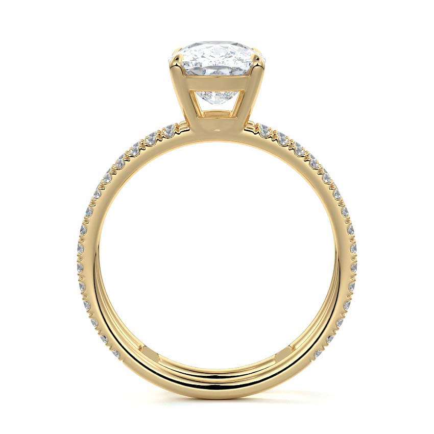 Yellow gold Cushion Diamond Engagement Ring with Hidden Halo and Double Pave Split Shank