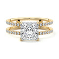 Yellow gold Princess Diamond Engagement Ring with Hidden Halo and Double Pave Split Shank