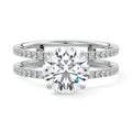 Silver Round Diamond Engagement Ring with Hidden Halo and Double Pave Split Shank