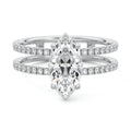 Silver Marquise Diamond Engagement Ring with Hidden Halo and Double Pave Split Shank