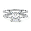 Silver Princess Diamond Engagement Ring with Hidden Halo and Double Pave Split Shank