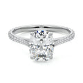 Silver Cushion Diamond Engagement Ring with Cathedral Setting and Pave Shoulder Accents