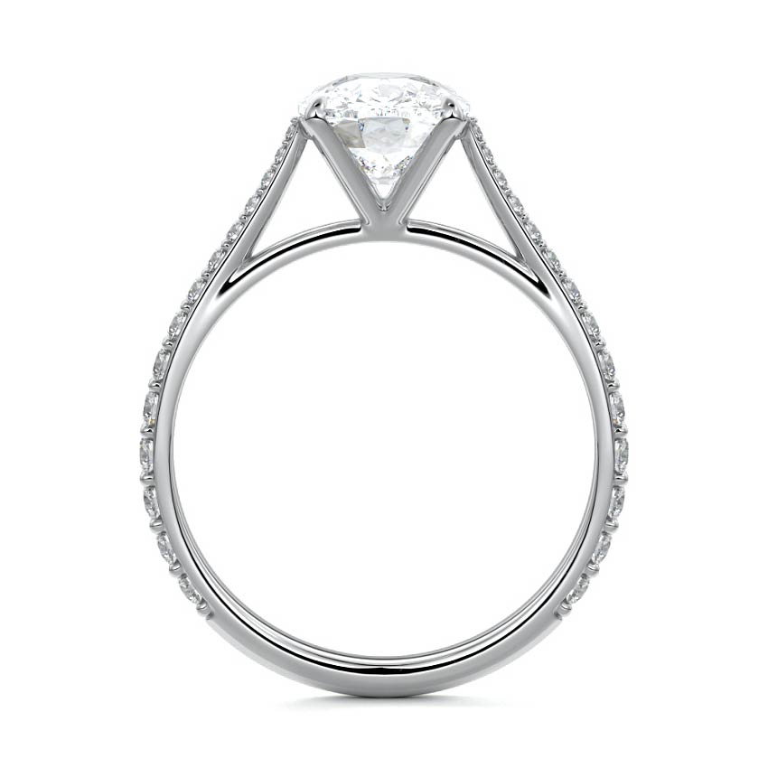 Silver Cushion Diamond Engagement Ring with Cathedral Setting and Pave Shoulder Accents