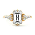 Yellow gold Emerald Diamond Side Stone Engagement Ring with Cluster Accents