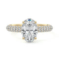 Yellow gold Oval Diamond Hidden Halo Engagement Ring with Pavé Band and Prong Setting