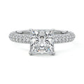 Silver Princess Diamond Hidden Halo Engagement Ring with Pavé Band and Prong Setting
