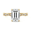 Yellow gold Emerald Diamond Side Stone Engagement Ring with Milgrain Marquise and Round Accents