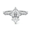 Silver Marquise Diamond Side Stone Engagement Ring with Milgrain Marquise and Round Accents