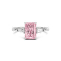 White gold Three-Stone Fancy Pink Radiant Cut Diamond Ring with Tapered Baguette Side Stones