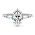 Silver Three-Stone Marquise Diamond Ring with Tapered Baguette Side Stones