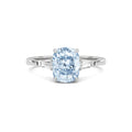 Silver Three-Stone Fancy Blue Cushion Cut Diamond Ring with Tapered Baguette Side Stones