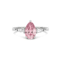 Platinum Three-Stone Fancy Pink Pear Cut Diamond Ring with Tapered Baguette Side Stones