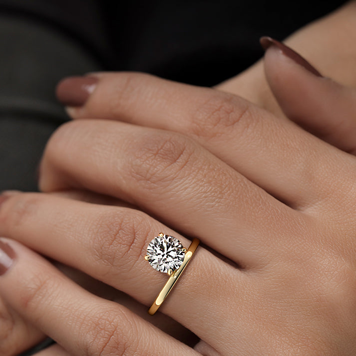 Yellow gold Round Diamond Solitaire Engagement Ring with Low Profile Prong Setting