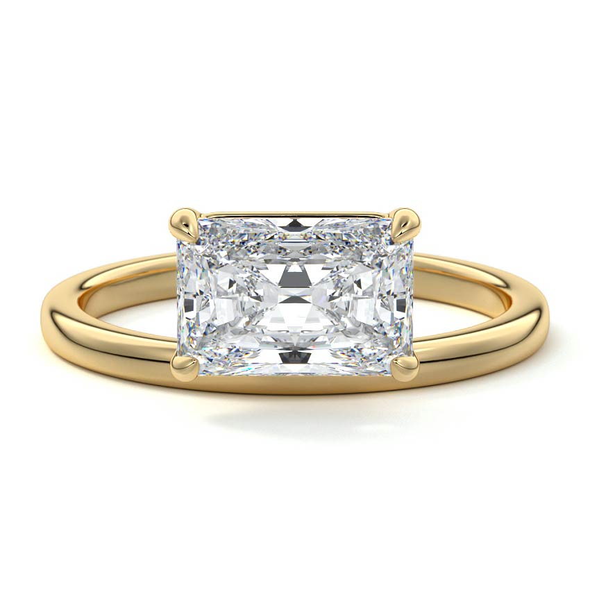 Yellow gold Radiant Diamond Solitaire Engagement Ring with Low Profile Prong Setting