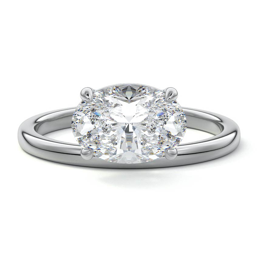 White gold Oval Diamond Solitaire Engagement Ring with Low Profile Prong Setting