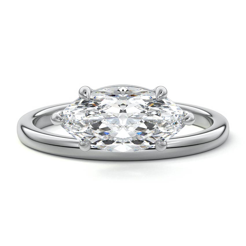 Silver Marquise Diamond Solitaire Engagement Ring with Low Profile Prong Setting