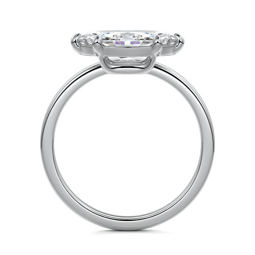 Silver Marquise Diamond Solitaire Engagement Ring with Low Profile Prong Setting