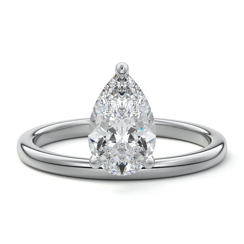 Platinum Pear Diamond Solitaire Engagement Ring with Low Profile Prong Setting