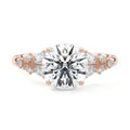 Rose gold Round Diamond Side Stone Engagement Ring with Round Floral Cluster Accents