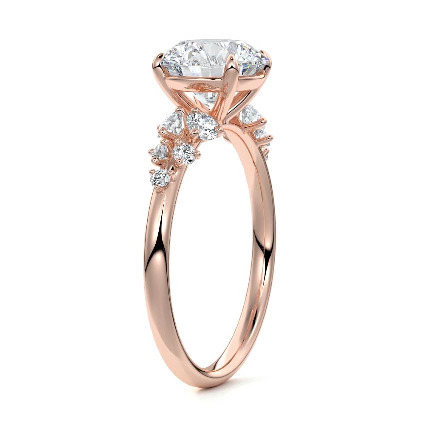 Rose gold Round Diamond Side Stone Engagement Ring with Round Floral Cluster Accents