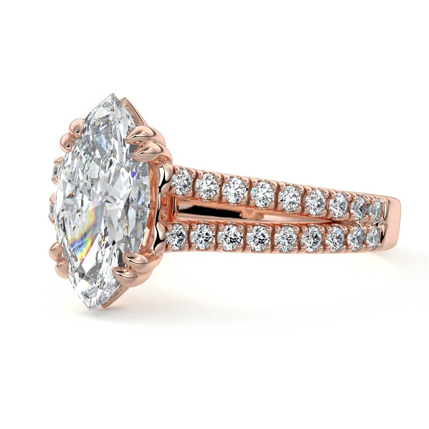 Rose gold Marquise Diamond Engagement Ring with Split Shank Cathedral Pave Band