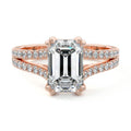 Rose gold Emerald Diamond Engagement Ring with Split Shank Cathedral Pave Band