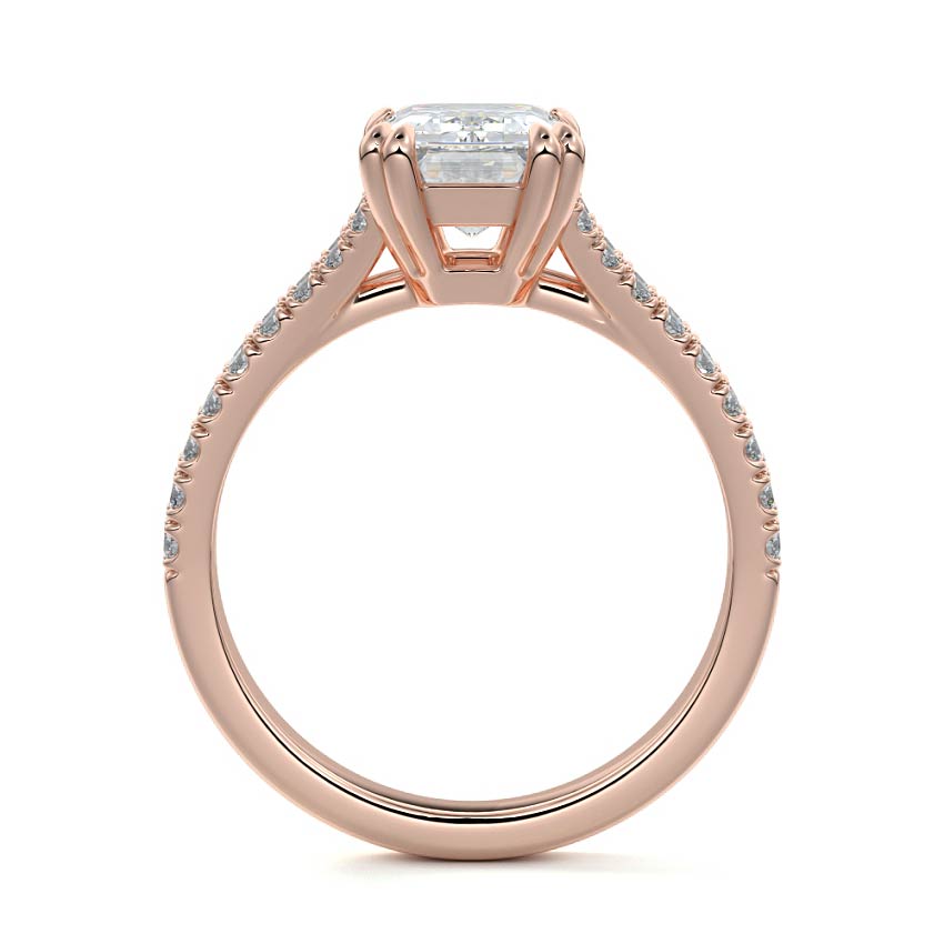 Rose gold Emerald Diamond Engagement Ring with Split Shank Cathedral Pave Band