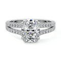 White gold Cushion Diamond Engagement Ring with Split Shank Cathedral Pave Band