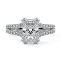 Silver Radiant Diamond Engagement Ring with Split Shank Cathedral Pave Band