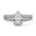Silver Pear Diamond Engagement Ring with Split Shank Cathedral Pave Band