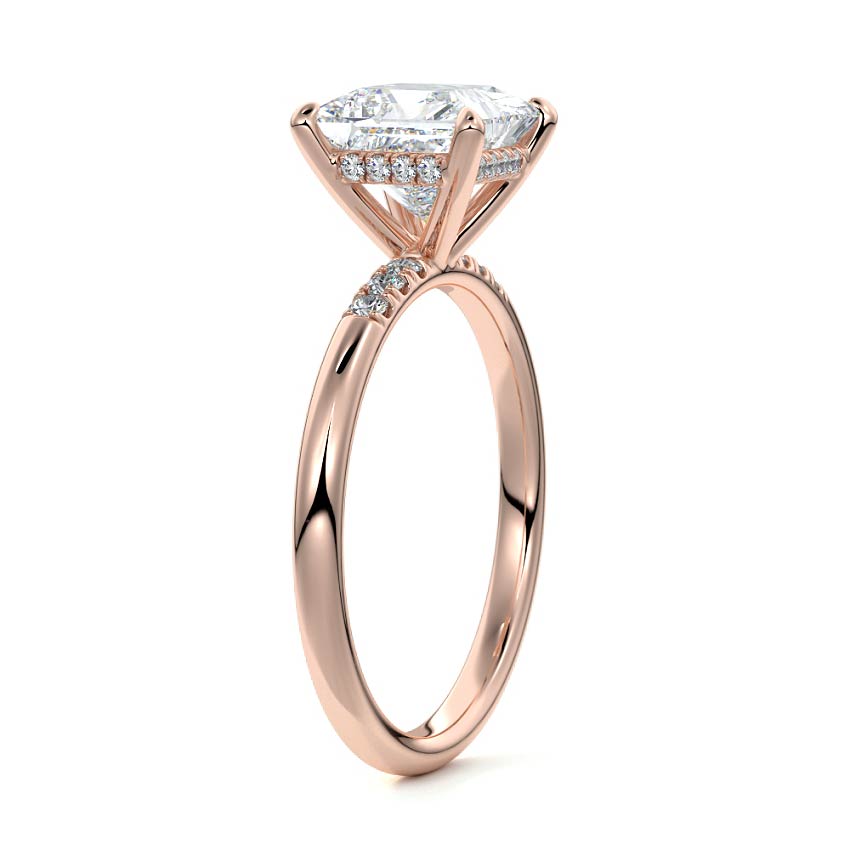 Rose gold Princess Diamond Hidden Halo Solitaire with Round Side Accents