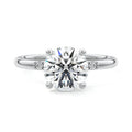 Silver Round Diamond Hidden Halo Solitaire with Round Side Accents