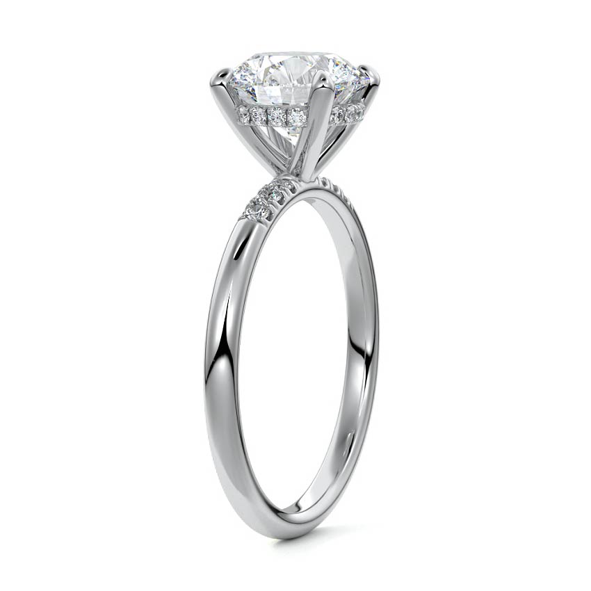 Silver Round Diamond Hidden Halo Solitaire with Round Side Accents