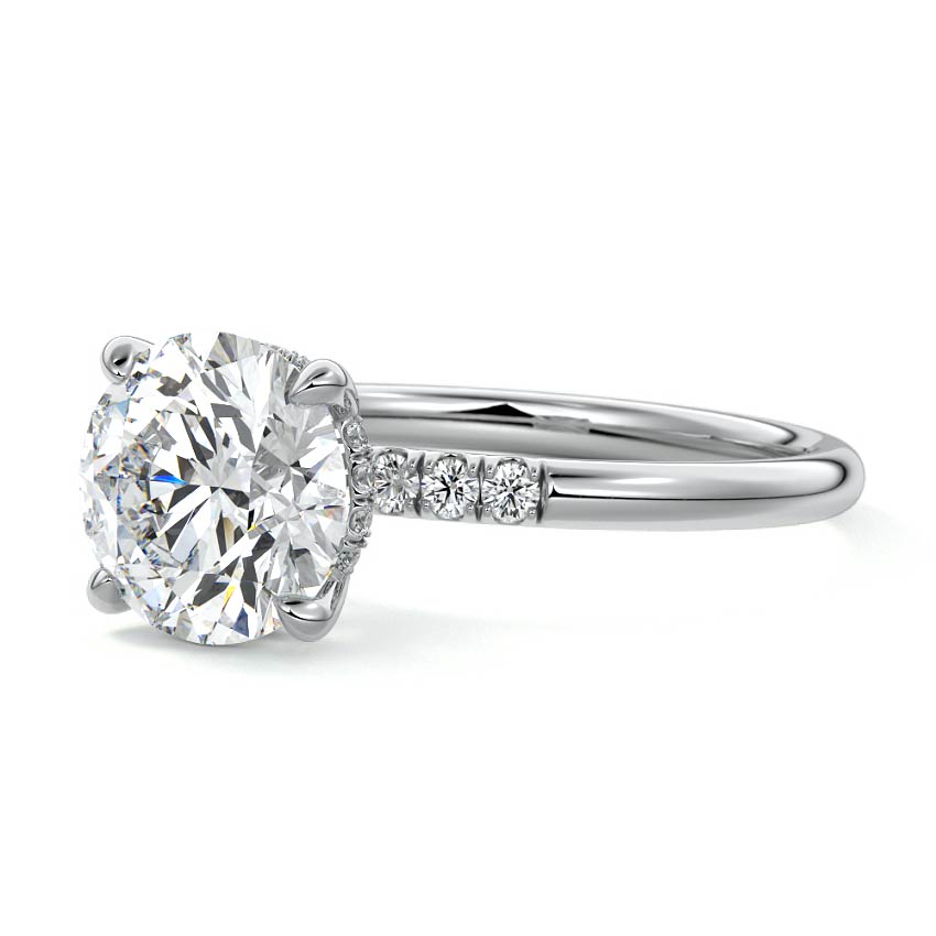 Silver Round Diamond Hidden Halo Solitaire with Round Side Accents