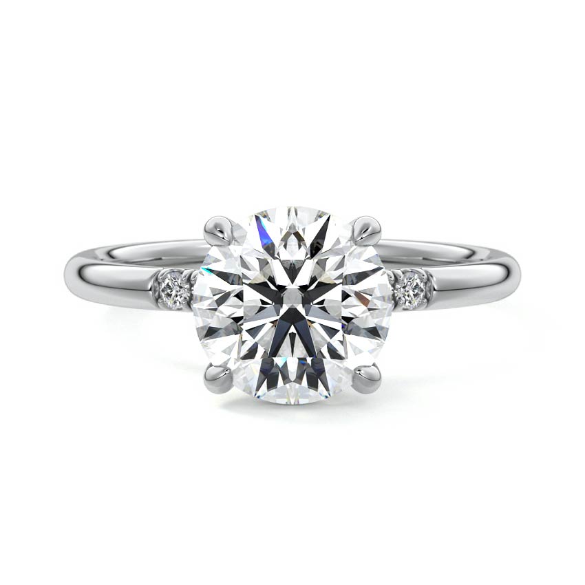 Silver Round Diamond Hidden Halo Solitaire with Round Side Accents