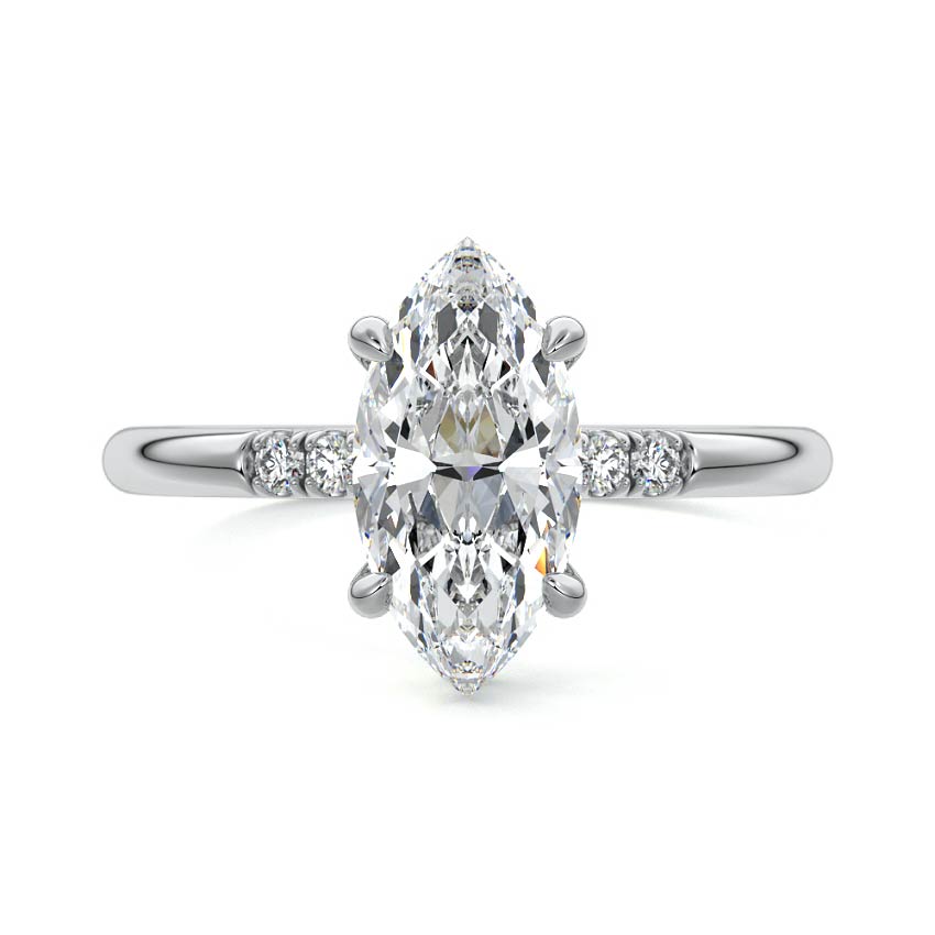 Silver Marquise Diamond Hidden Halo Solitaire with Round Side Accents