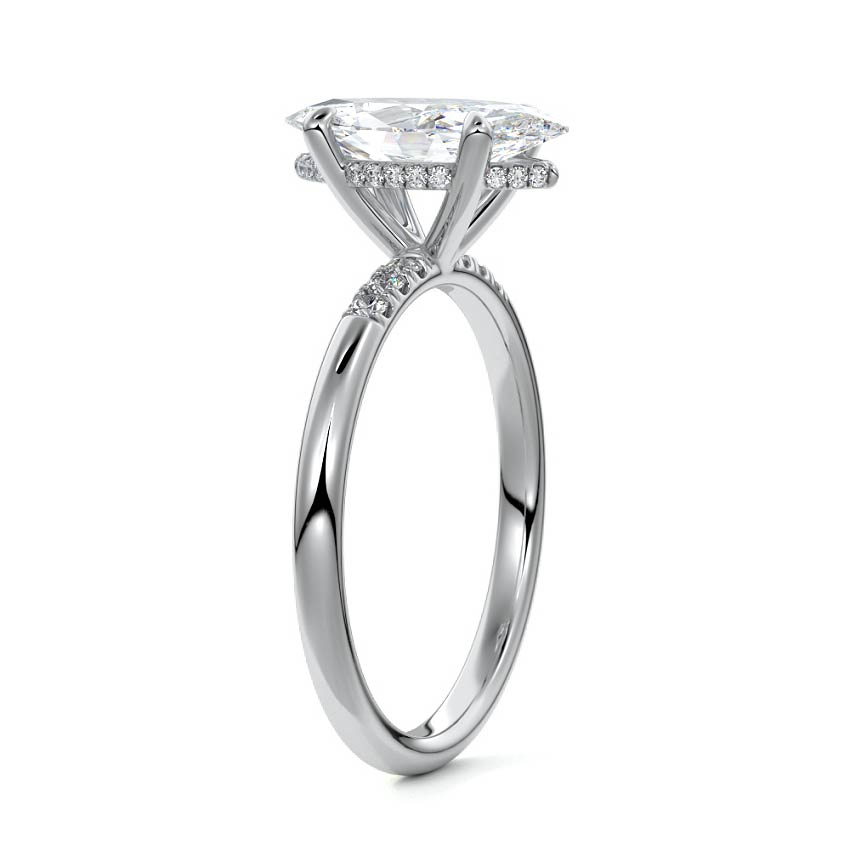 Silver Marquise Diamond Hidden Halo Solitaire with Round Side Accents