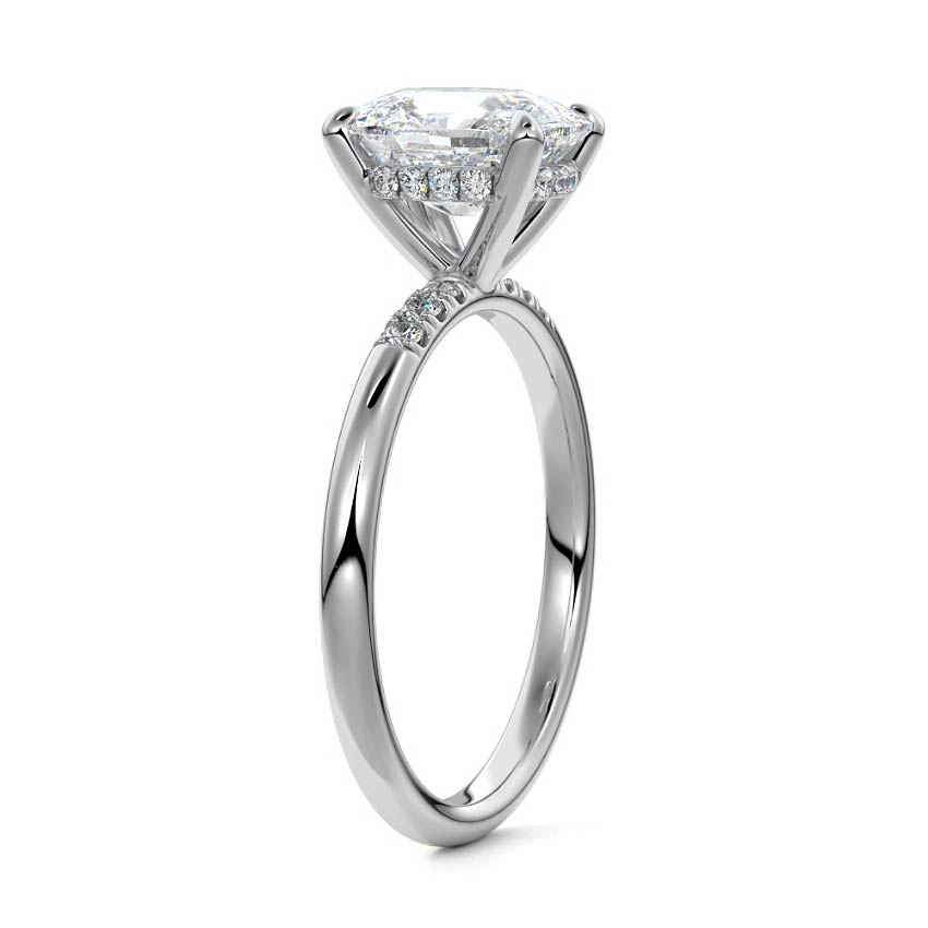 Platinum Cushion Diamond Hidden Halo Solitaire with Round Side Accents