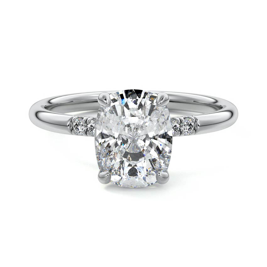 Platinum Cushion Diamond Hidden Halo Solitaire with Round Side Accents