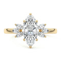 Yellow gold Marquise Diamond Side Stone Engagement Ring with Marquise Floral Accents
