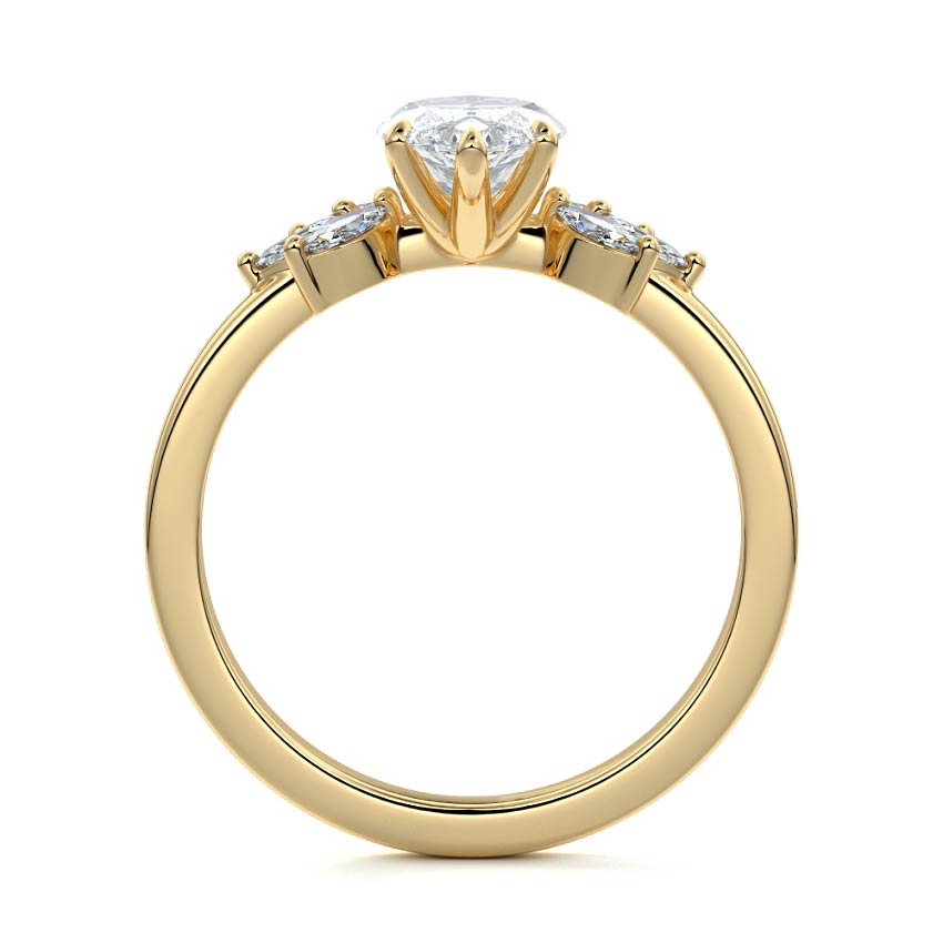 Yellow gold Marquise Diamond Side Stone Engagement Ring with Marquise Floral Accents