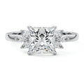 White gold Princess Diamond Side Stone Engagement Ring with Marquise Floral Accents