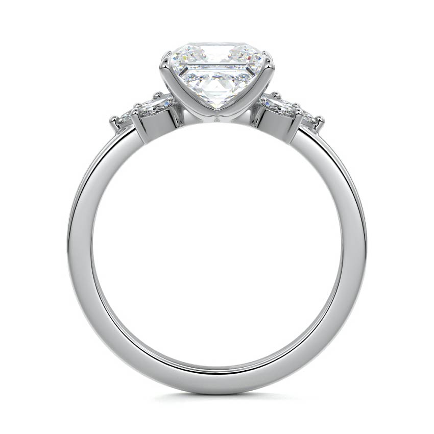 White gold Princess Diamond Side Stone Engagement Ring with Marquise Floral Accents