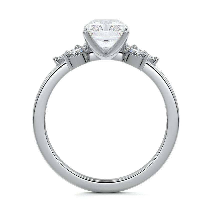 Platinum Radiant Diamond Side Stone Engagement Ring with Marquise Floral Accents