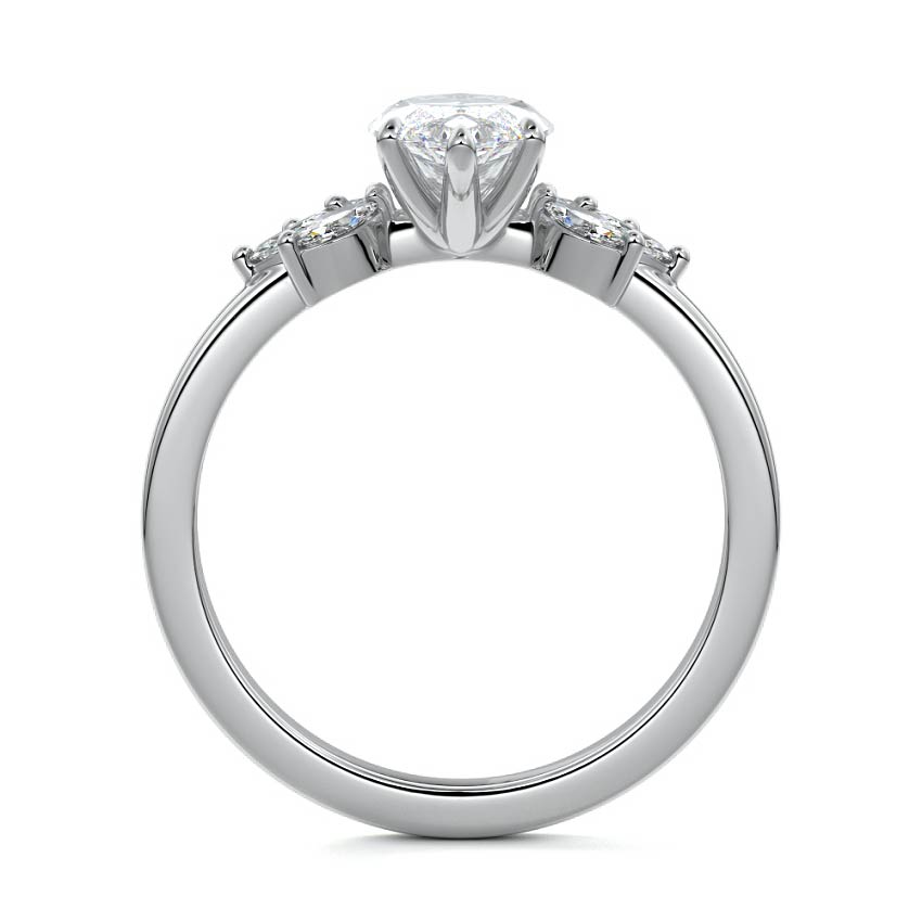 Platinum Marquise Diamond Side Stone Engagement Ring with Marquise Floral Accents
