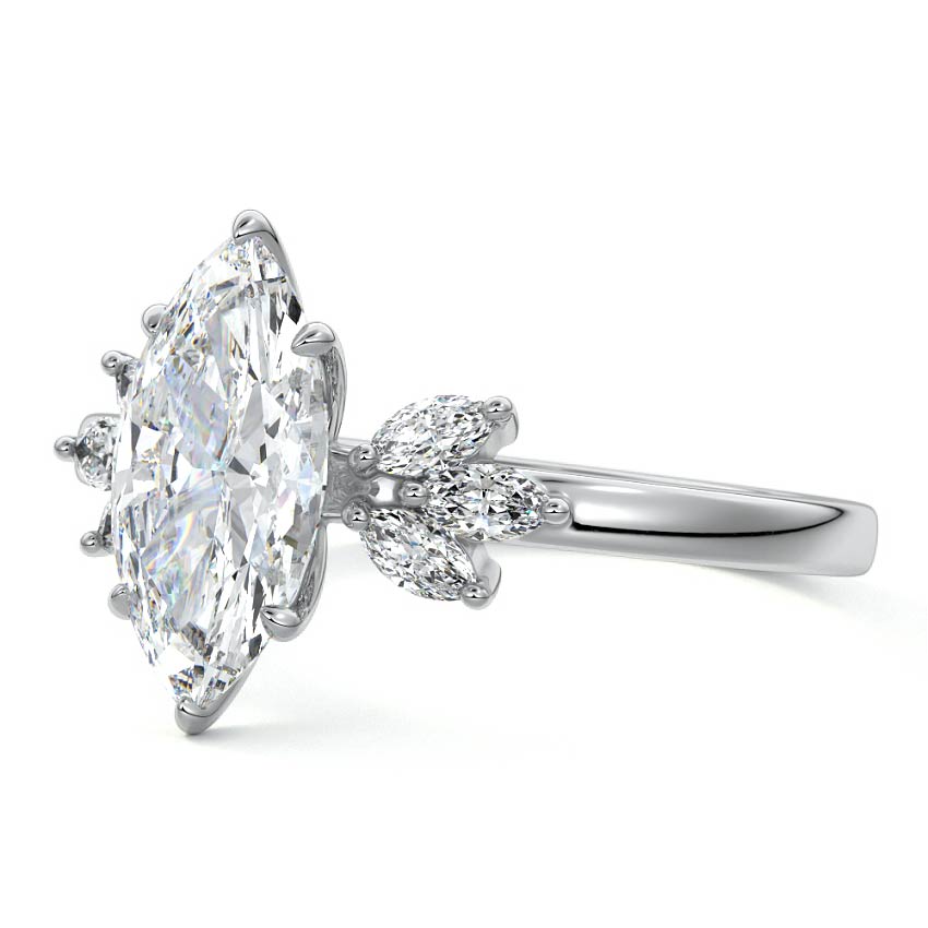 Platinum Marquise Diamond Side Stone Engagement Ring with Marquise Floral Accents